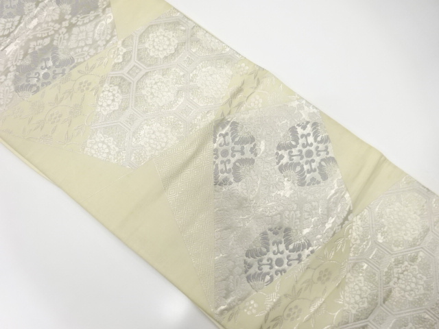 JAPANESE KIMONO / ANTIQUE FUKURO OBI / SILK / WOVEN SHOKKO & FLOWER